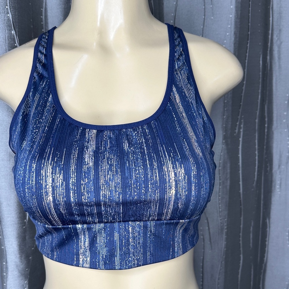 Victorias Secret Sport Bra Womens L/G Compression Pullover Navy Gold Brushed.